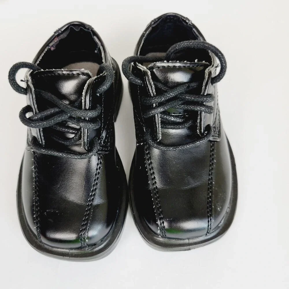 Deer Stags Kids Gabe Black Patent Leather Lace Up Dress Shoes 5tm‎